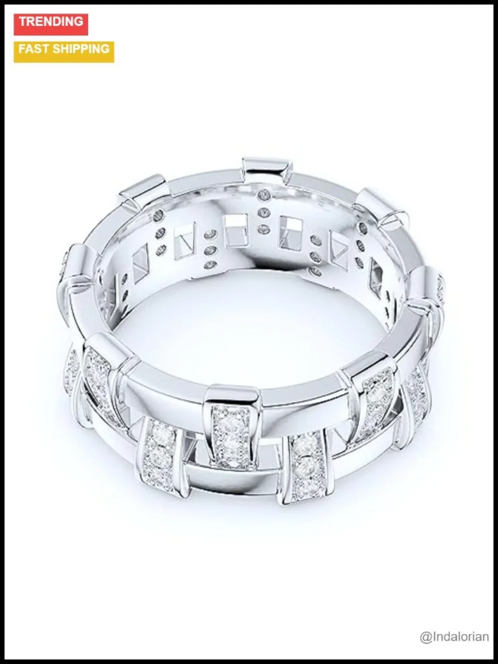 Sterling Silver Antique Basket Weave Moissanite Eternity Ring